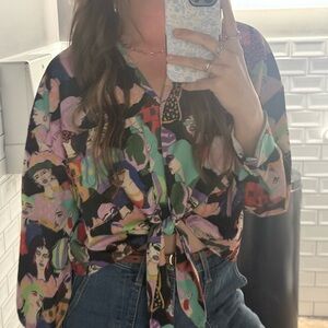 Bershka Multicolor Tie-Front Blouse